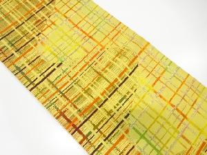 霞に格子模様織り出し　名古屋帯